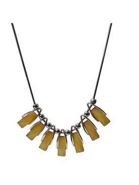 Vintage Bib Necklace Yellow Gemstone Silver Tone Statement Retro Fashion Jewelry